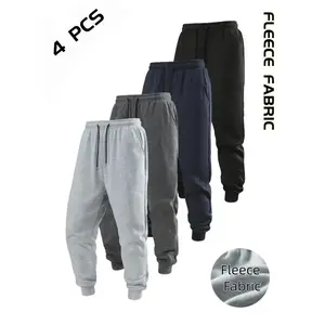 Men's Fleece Joggers 4 Pack, Casual Thick Fabric Pants, 30.5 Inch Long, Comfortable Home & Outdoor Wear, Fall Winter Fashion