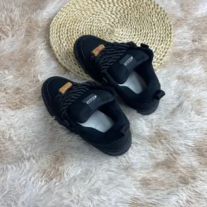 All black thick rope shoelaces, bread shoes, niche design, thick soled casual board shoes, dark series trendy skateboarding shoes