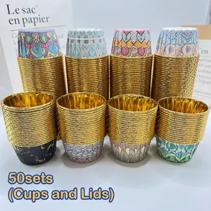 For Weddings, Birthdays, Holiday Parties & Baking Lovers, Baking Dessert Serving & Decoration Solution, 50 Pcs Bohemian Cupcake Cups with Lids, Disposable Aluminum Foil Containers, Mandala & Geometric Patterns, Effortlessly Create Boho Style Baking Table