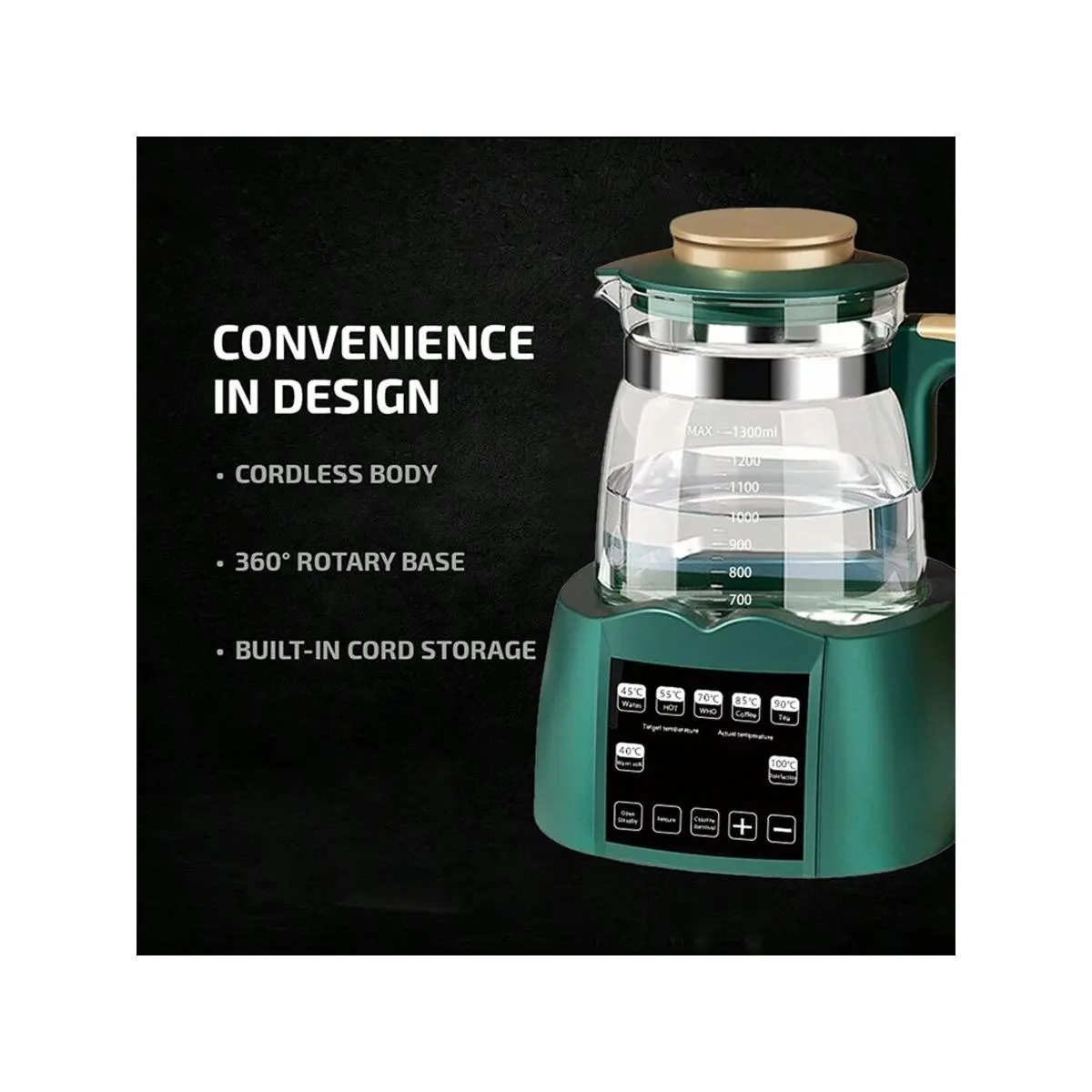 1.7L Smart Thermostatic Kettle + Milk Frother - Auto Temp Control, 2H Keep Warm, Brew Program - Perfect for Coffee & Tea!
