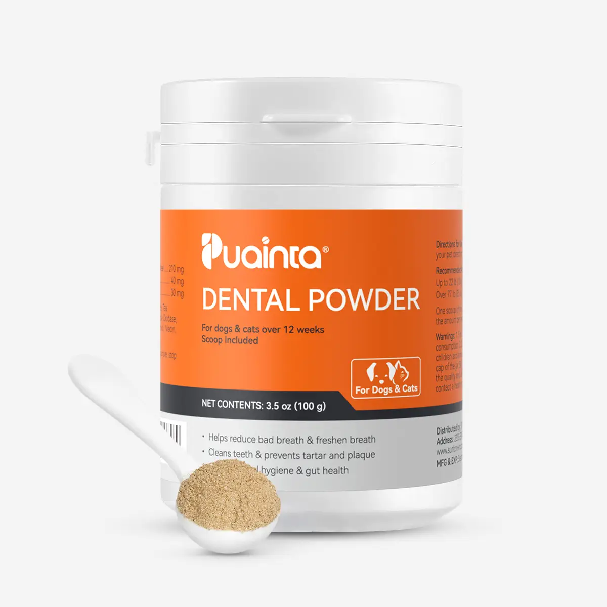 Puainta Dental Powder - 3.5 oz for Cats & Dogs, Teeth Cleaning Tartar Remover, Reduces Bad Breath, Dental Plaque, Dental Inflammation, and More