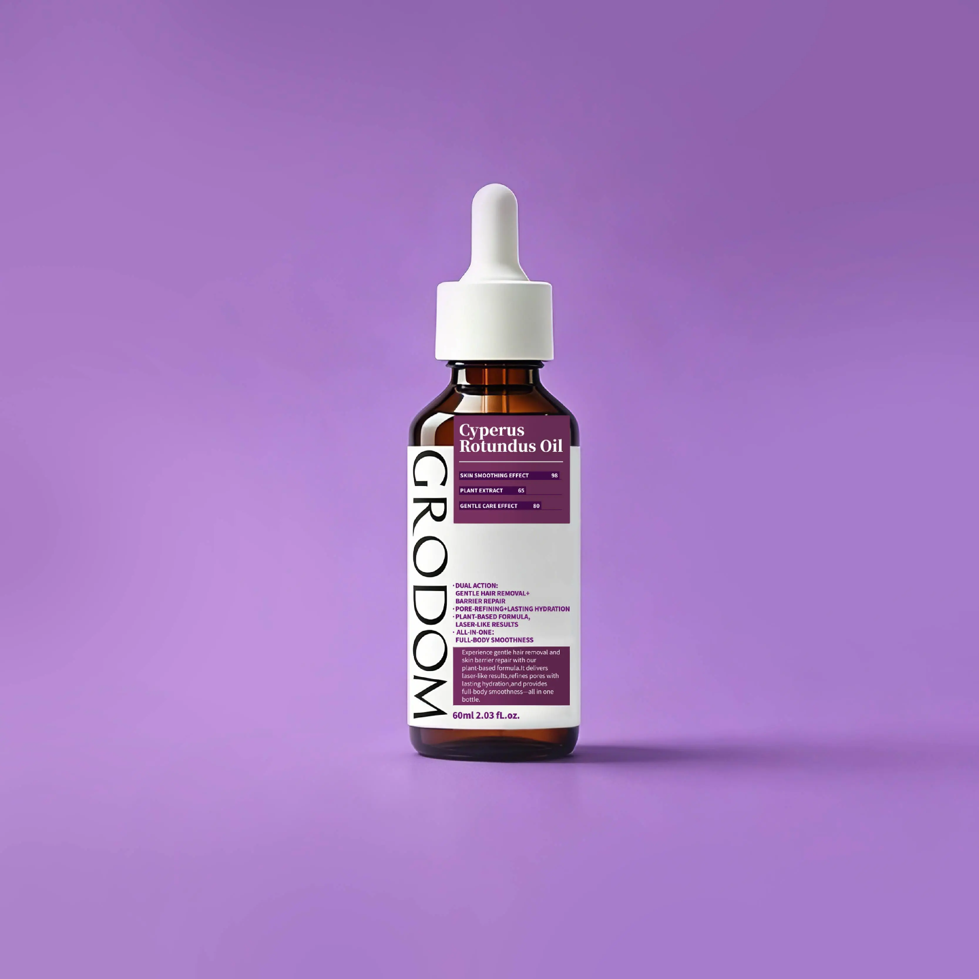 GRODOM Hair Growth Inhibitor Oil with Cyperus Rotundus to Slow Body Hair Growth - Gentle Cosmetic Body Care that Soothes All Skin Types for Women & Men, 60ml