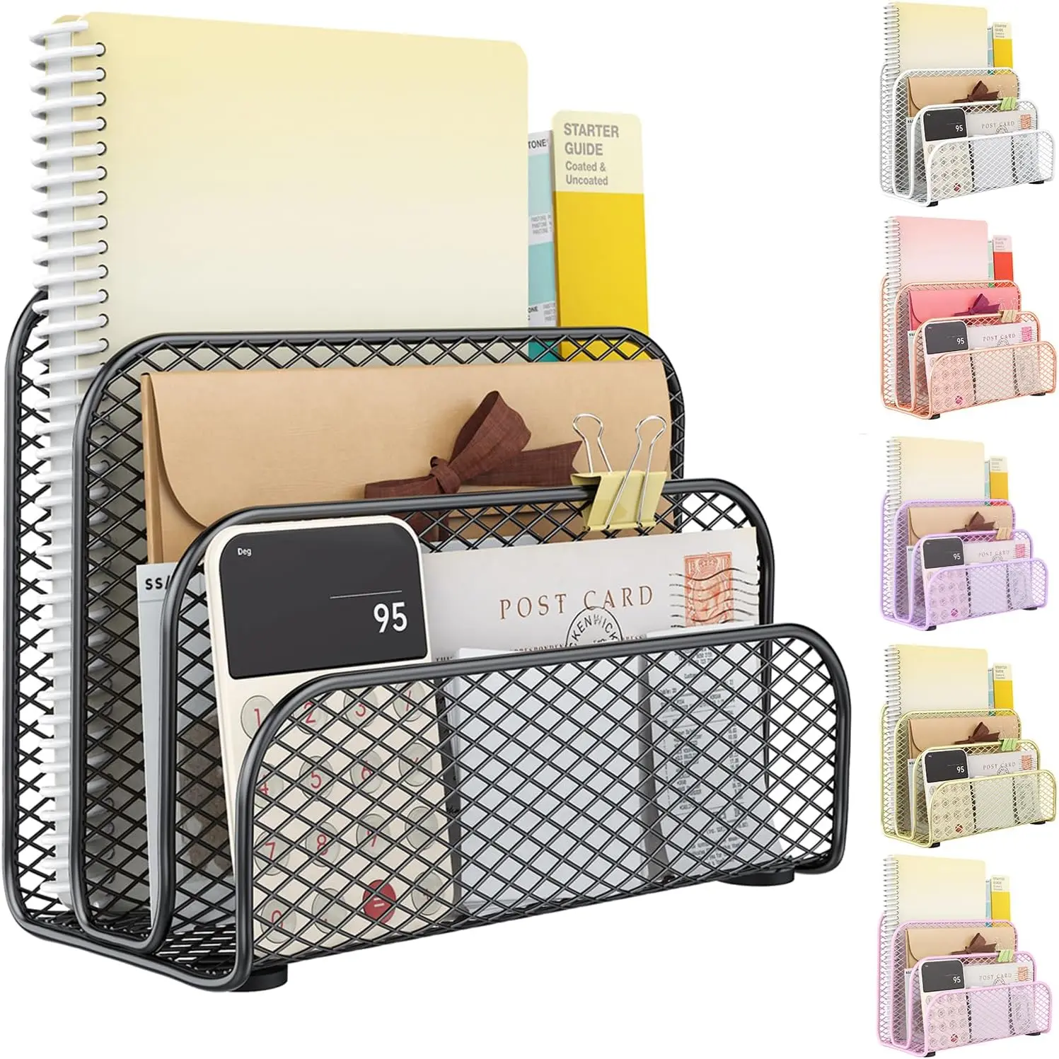 Mail Organizer Countertop, Metal File Holder with 3-Slot, Bill Organizer for Office Receipts and Letter Paper Storage (Black)