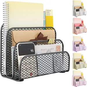 Mail Organizer Countertop, Metal File Holder with 3-Slot, Bill Organizer for Office Receipts and Letter Paper Storage (Black)