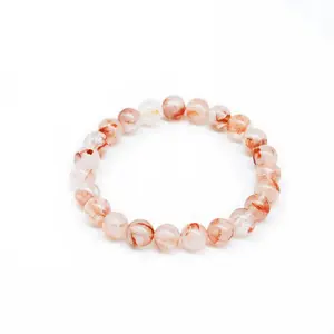 1pcs 8mm Natural Red Fire Quartz Fluorite Red Gum Flower Crystal Gemstone Bracelet Handwoven Stretchable/Complimentary purple fantasy crystal bracelet