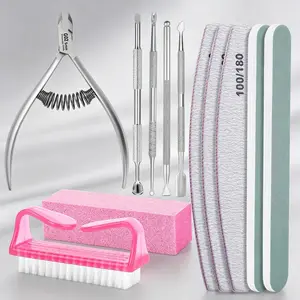 Manicure and pedicure tool set, nail care set, nail file 100/180, nail buffer block, cuticle nipper, cuticle pusher, cuticle remover, suitable for Home Nail Art, essential for nail salons, Stainless