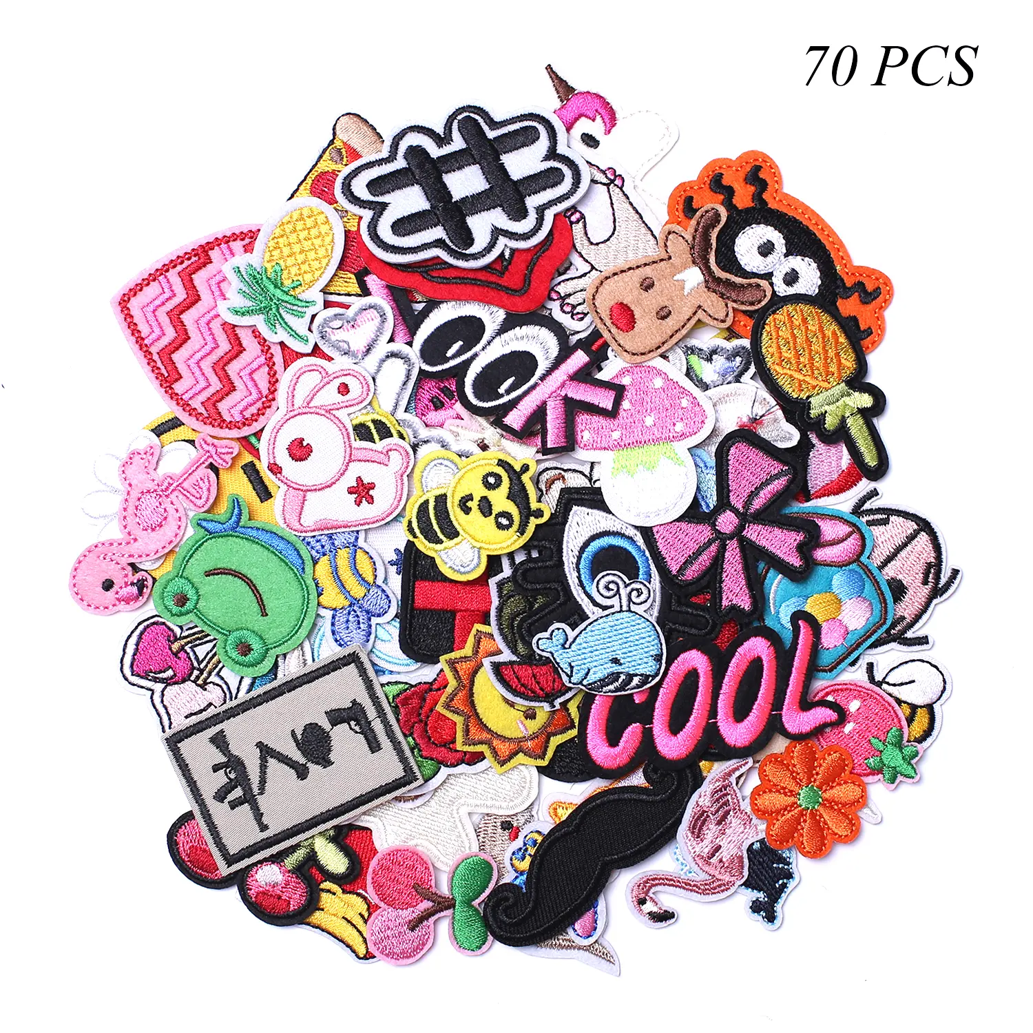 70PCS Fashion Durable Embroidered Custom Patches - Self-Adhesive Heat-Adhesive Iron-On Polyester Sewing Supplies Applique for Customizing Clothing, Backpack Branding