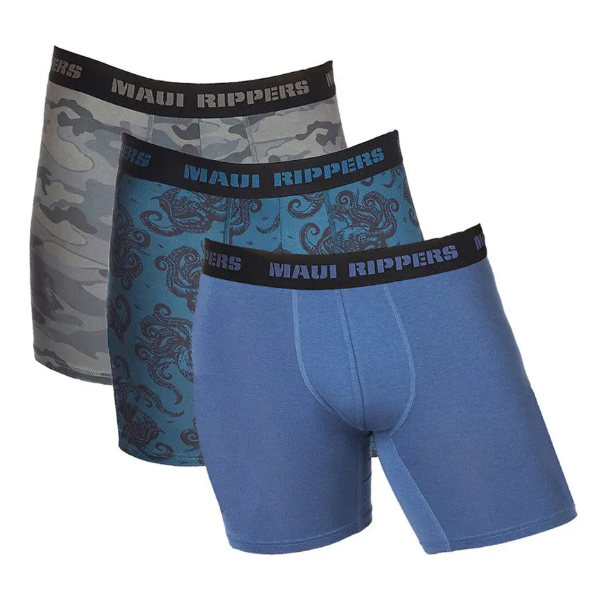 Maui Rippers Men's Surf & Turf Boxer Briefs 3-Pack - Blue & Camo Active Dri-Fit & Modal Everyday Comfortable Breathable Underwear