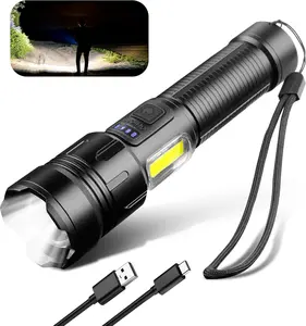 AiQInu Rechargeable LED Flashlight, 10000 Lumens COB Super Bright Torch, USB Charging 4 Light Modes Zoomable IPX4 Waterproof for Outdoor Camping Emergency