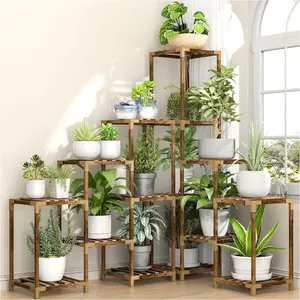 Large Light Corner Plant Stand Organiser Indoor for Multiple Plants, Wooden Shelf Rack Table Holder Flower Stand for Boho Decor Easy Installation
