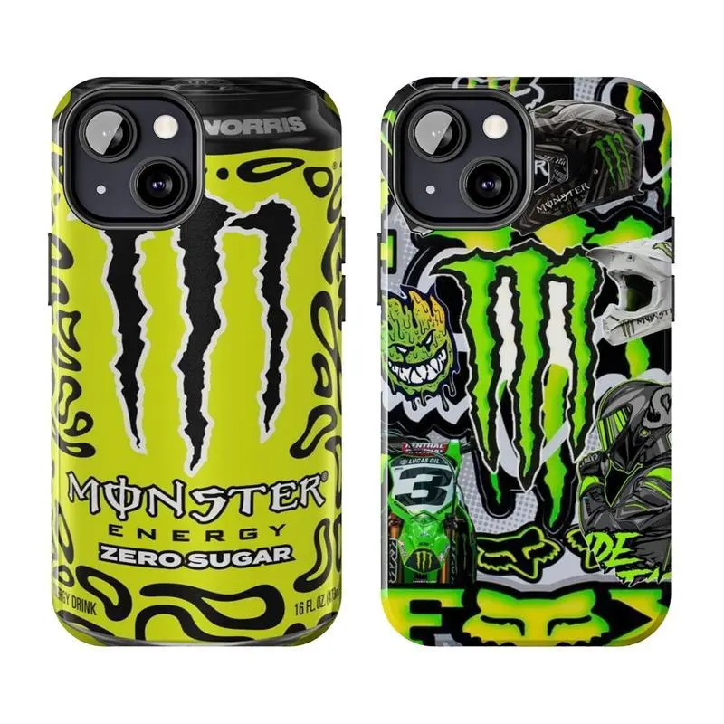 Sporty Monster Energy Racing Graphic Art Motorsport Enthusiast Aesthetic Shockproof Tough Phone Case Drop Protection Hard Cover for iPhone 11 12 13 14 15 16 17 Pro Max Plus