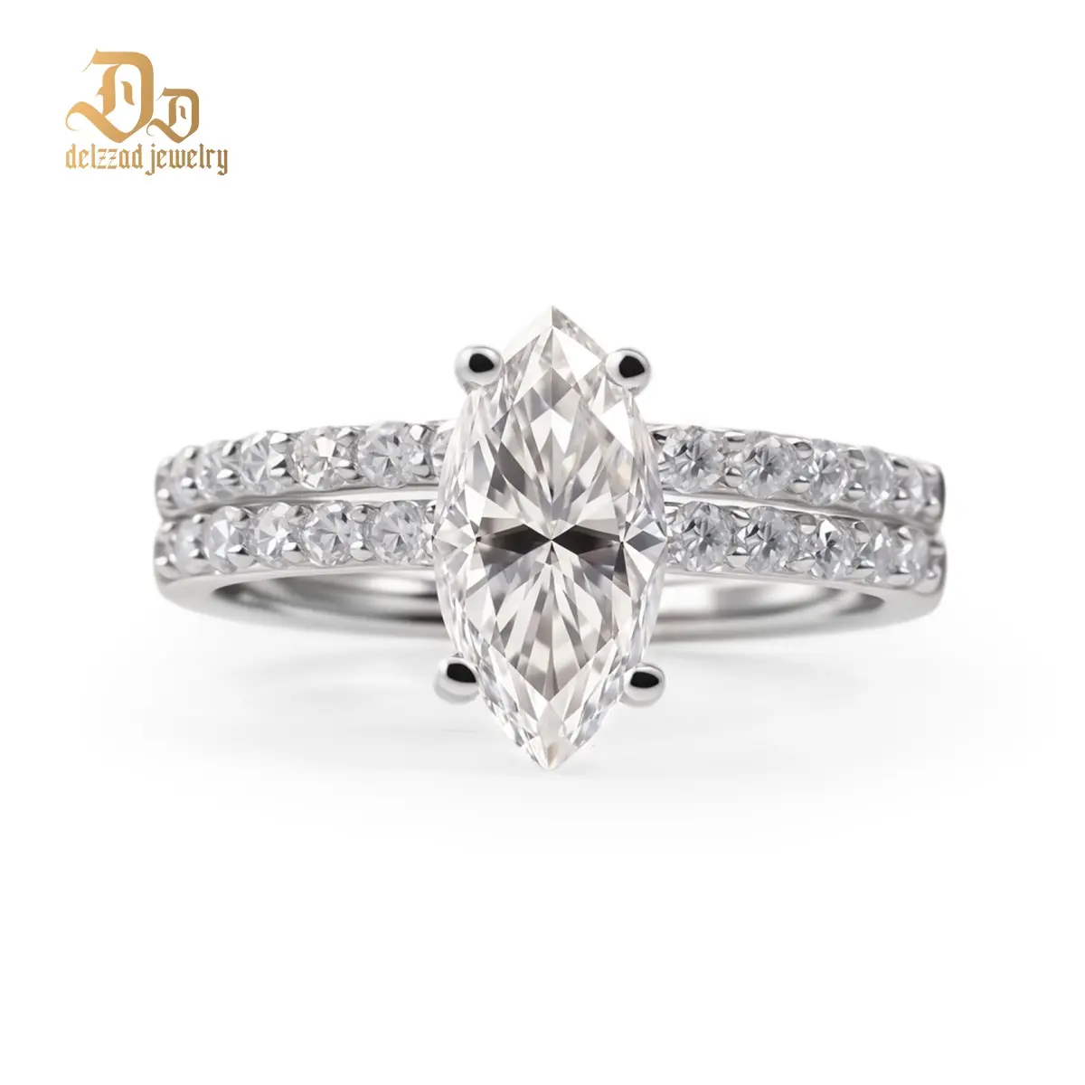 Delzzad 2.5ct Beyond the Horizon Ring Wedding Set Stacking Ring Marquise Cut VVS Synthetic Moissanite Ring Jewelry S925/Copper Perfect Birthday Engagement Wedding Anniversary Christmas Valentine's Day Gift