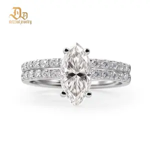 Delzzad 2.5ct Beyond the Horizon Ring Wedding Set Stacking Ring Marquise Cut VVS Synthetic Moissanite Ring Jewelry S925/Copper Band Perfect Birthday Engagement Wedding Anniversary Christmas Valentine's Day Gift