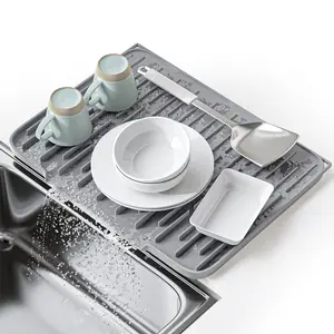 Dish Drying Mat for Kitchen Counter, Non-Slip Silicone Pad with Built-in Drain 15.8" x 12.5" Heat Resistant Drying Mat for Efficient Dish Drying