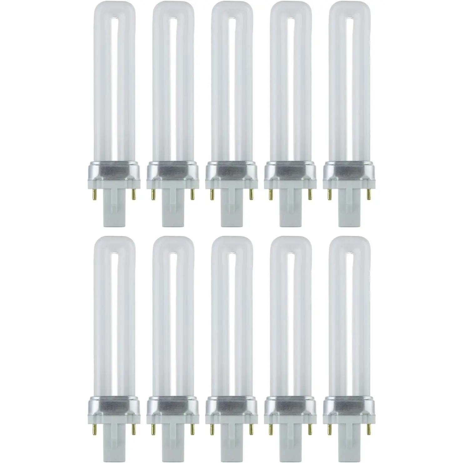 PL7/SP27K Plugin U-Shaped Compact Fluorescent Lamp, 7 Watts, 360 Lumens, 2700K Soft White, 2-Pin (G23) Base, 10 Pack