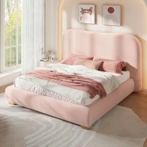 [SummerVibes]VanAcc Cloud Bed Frame, 7.1" Thick Curved Headboard, Soft Rounded Corners Kid & Pet Safe Design, Modern Upholstered Platform Bed, No Box Spring Needed