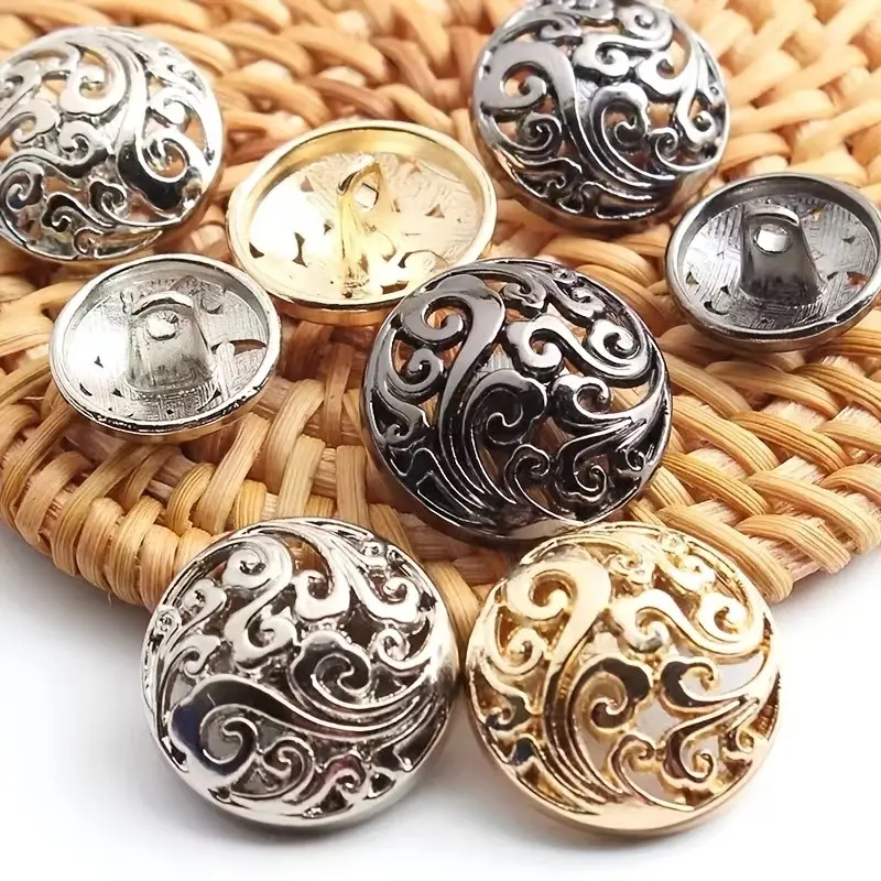 Vintage Hollow Design Metal Buttons, 10 Pieces, Various Sizes 15/25mm, Silver Color, Ideal for DIY Shirts, Jackets, Coats, Different Sewing Needs, Sewing Accessories