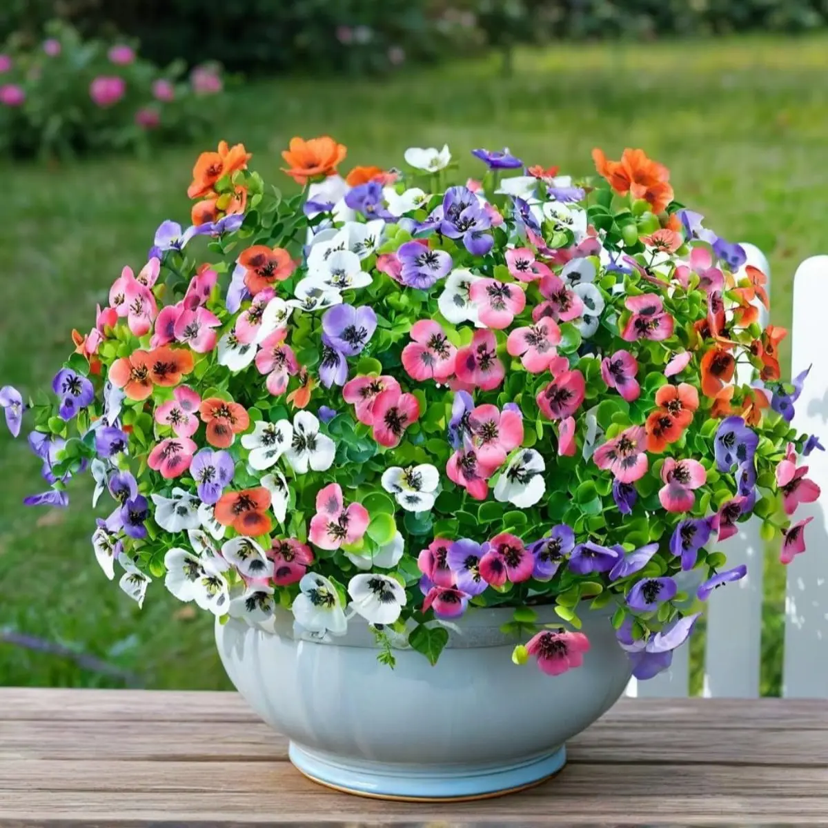 Artificial Wild Flowers, 12 Bundle Shrubs Flower Plants, Fake Colorful Pansy UV Resistant, Home Garden Porch Window Box Planter Decoration, Outdoor Artificial Flowers