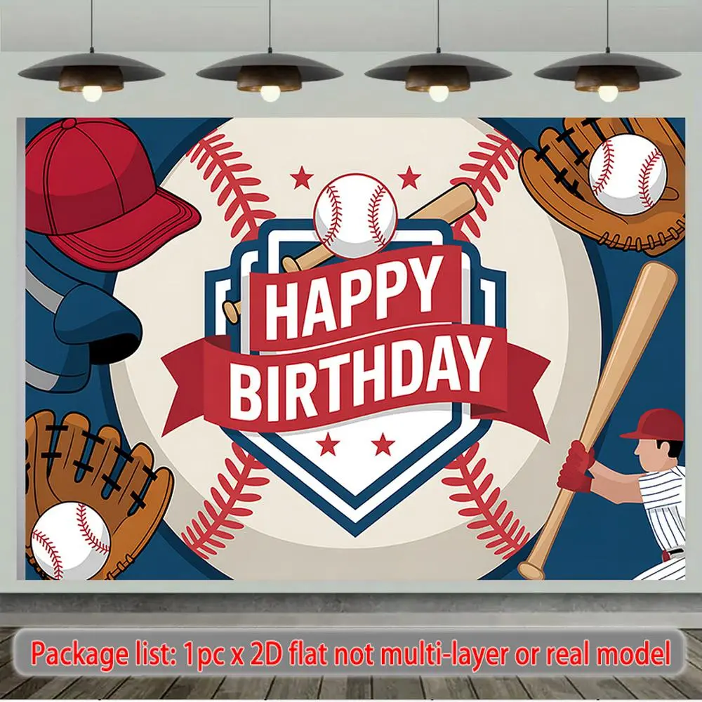 1pc Durable Polyester 2D Flat Happy Birthday Baseball Theme Backdrop Banner, Multi-Size Photo Booth Decoration for Indoor Party & Anniversary, Home Decor Gift for Living Rooms, Bedrooms