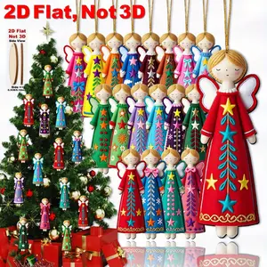 18-Piece Artificial Wooden Angel Ornaments Set, Classic Colorful Angels with Gold Stars & Ribbon Bowties, Christmas Tree Topper Decorations