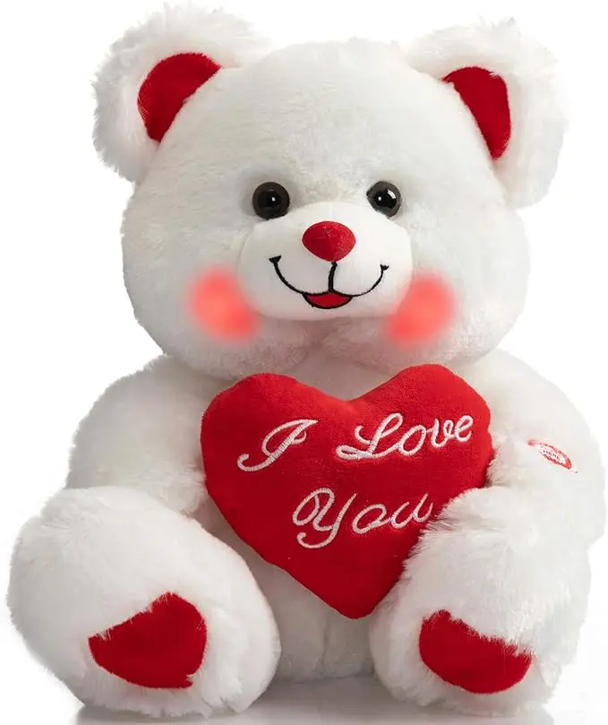 Teddy Bear with Heart Plush Bear That Says I Love You and Blushes LED Stuffed Toys