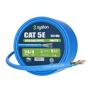 Syston CAT5e CMR UTP Ethernet Cable 20ft-1000ft 24AWG Solid Copper 350MHz 1Gbps Indoor Outdoor Poe+ RJ45 LAN Gaming Office Data Centers