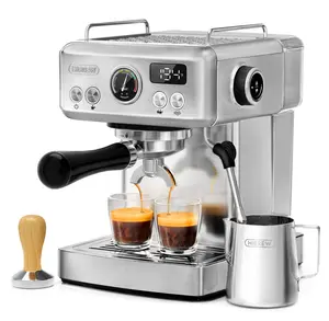 HIBREW H10A Espresso Machine, Compact Design Stainless Steel Bod, with Milk Frother Steam Wand Customizable Temp & Coffee Volume, Smart Display + 20Bar Pressure Gauge. (Silver)