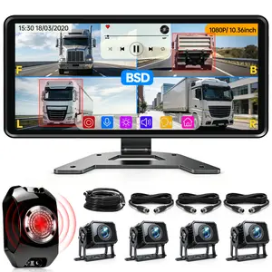 ConewVehicle RV Backup Camera System with Carplay Android Auto,10.36" 4CH Rear View Camera,Quad Split 1080P Touch Screen Monitor with MirrorLink Voice Control Navigation,DVR Loop Recording,Night Vision Waterproof for RV Trailer Camper Semi-Truck fathersda