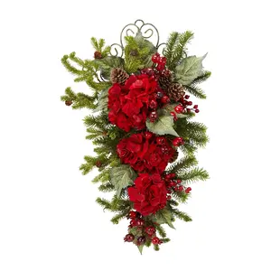 27" Christmas Hydrangea Teardrop by Nearly Natural