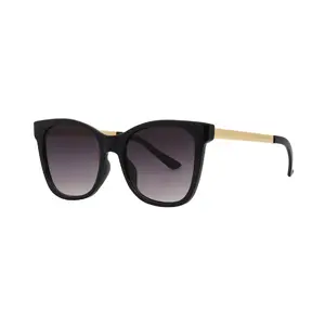 Mad Shade Bold Black Square Frame with Gold Arm Accent UV400 Lens – Oversized Retro 90s Inspired Shades #59