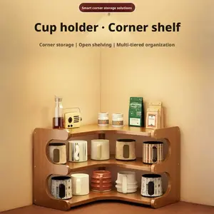 Wooden Corner Storage Shelf Space Saving 3 Tier Design Desktop Organizer for Cup Ornament Plant Makeup Multi Function Home Office
