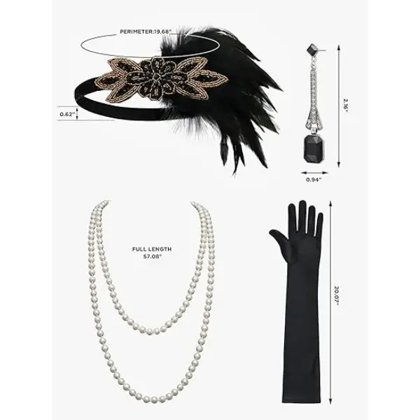 1920s Great Gatsby Accessories Set for Women, Flapper Headband Headpiece Roaring 20s Costume Accessories Set