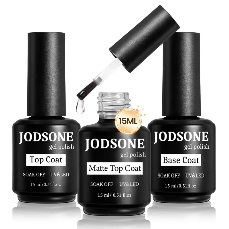 JODSONE Feminine 3-Piece 15ML Gel Nail Kit Set - Natural Resin Base Coat, Matte Top Coat, Primer with Brush, Long-Lasting for Gel Manicure, Salon Use, Ideal for Gift Giving