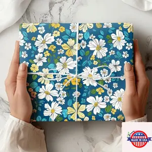 Midnight Daisy Wrapping Paper: Biodegradable Art Paper, Retro Floral Style, Summer Wedding Birthday Wrapping Paper