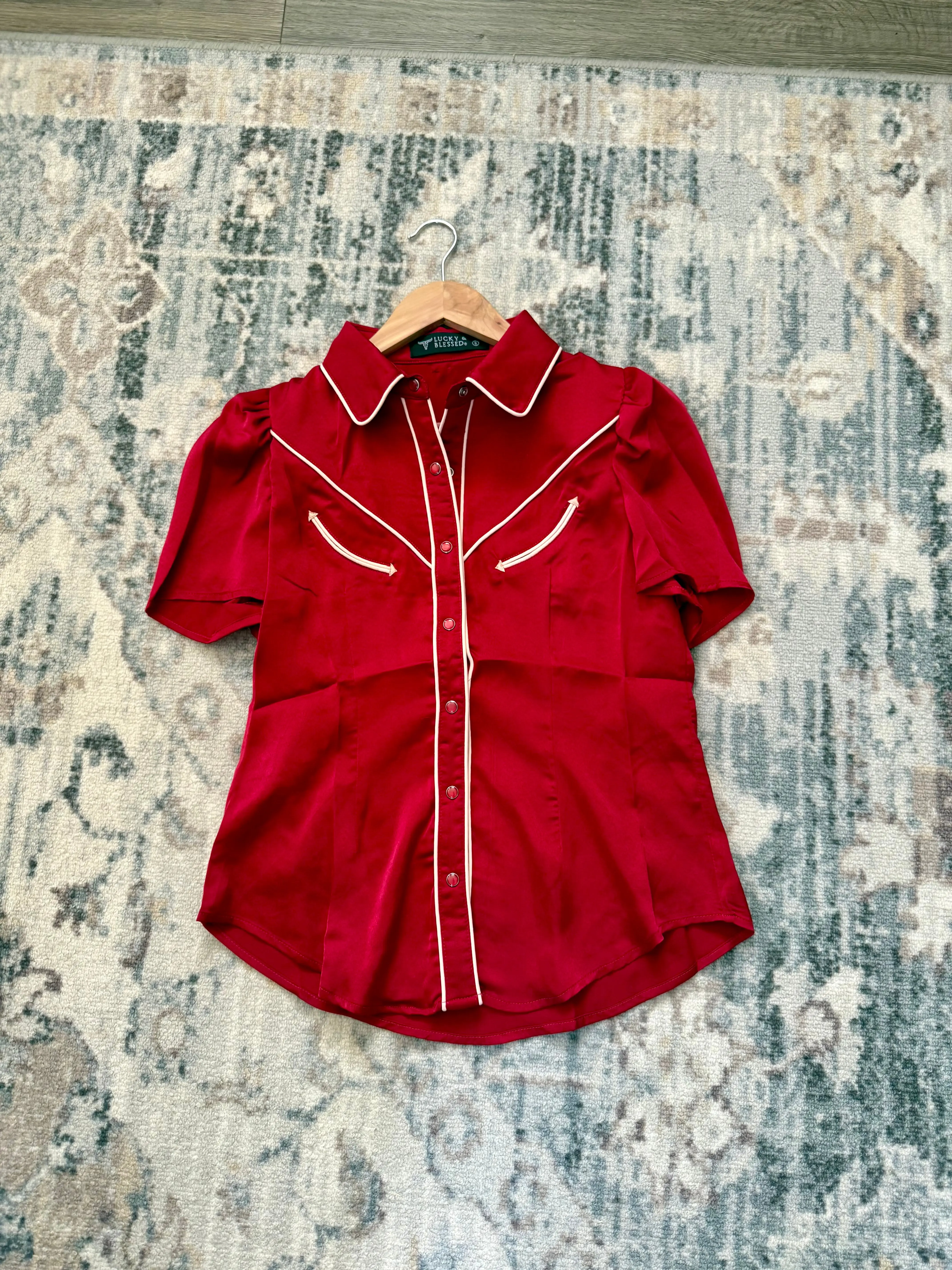 Burgundy Rodeo Pearl Snap Blouse