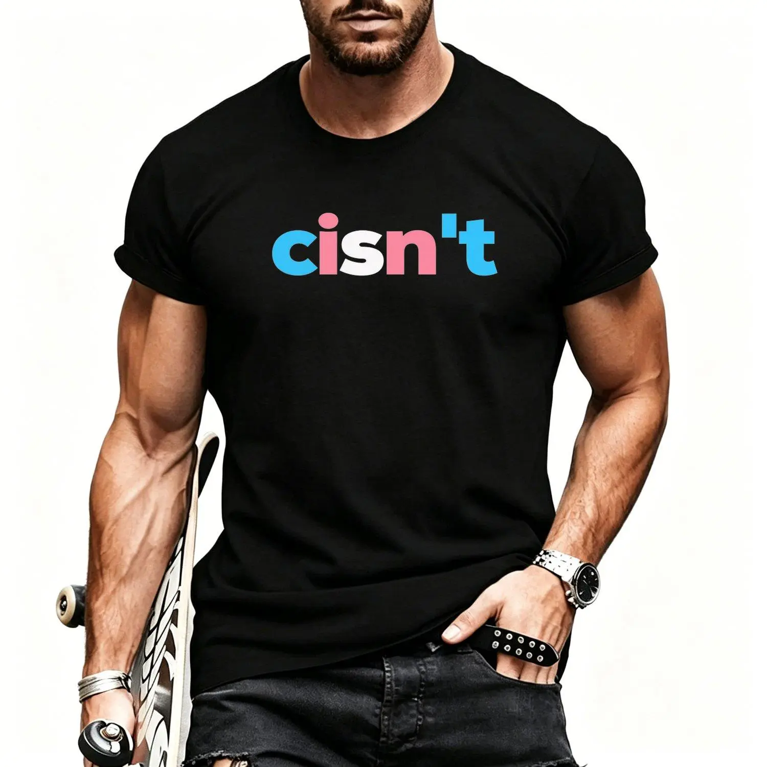 Men's Crew Neck Short-Sleeve Sports T-Shirt - LGBTQ+ Pride Transgender Flag Graphic, Comfortable Durable Print, All-Season Casual Everyday Wear
