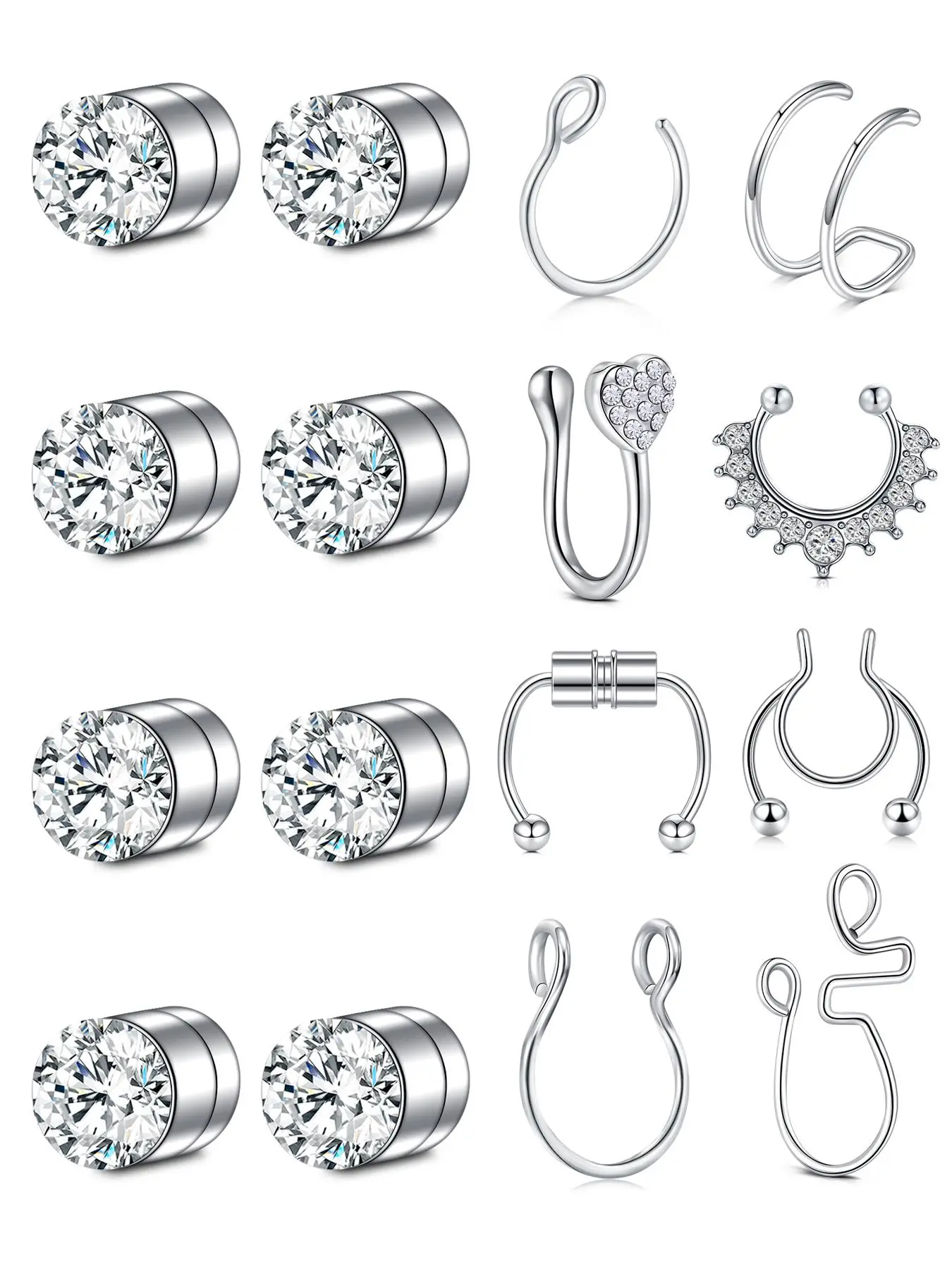 Rhinestone Decor Spiral Nose Ring, Punk Style Stainless Steel Nose Studs, Stud Nose Rings, Body Matching Jewelry for Party, Daily Clothing Decor for Men & Women
