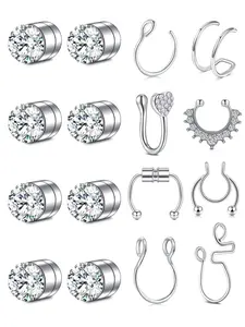 Rhinestone Decor Spiral Nose Ring, Punk Style Stainless Steel Nose Studs, Body Matching Jewelry for Party, Daily Clothing Decor for Men & Women