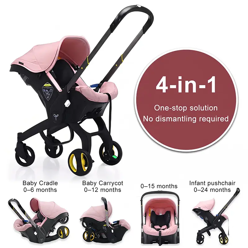 Sohochic Unisex 4-in-1 Portable Infant Stroller Travel System - Metal Aluminum Alloy Frame, Lightweight Foldable, Fabric Cradle, Adjustable Canopy Seat, Travel Friendly for 0-3 Months Newborns & Babies/Toddlers