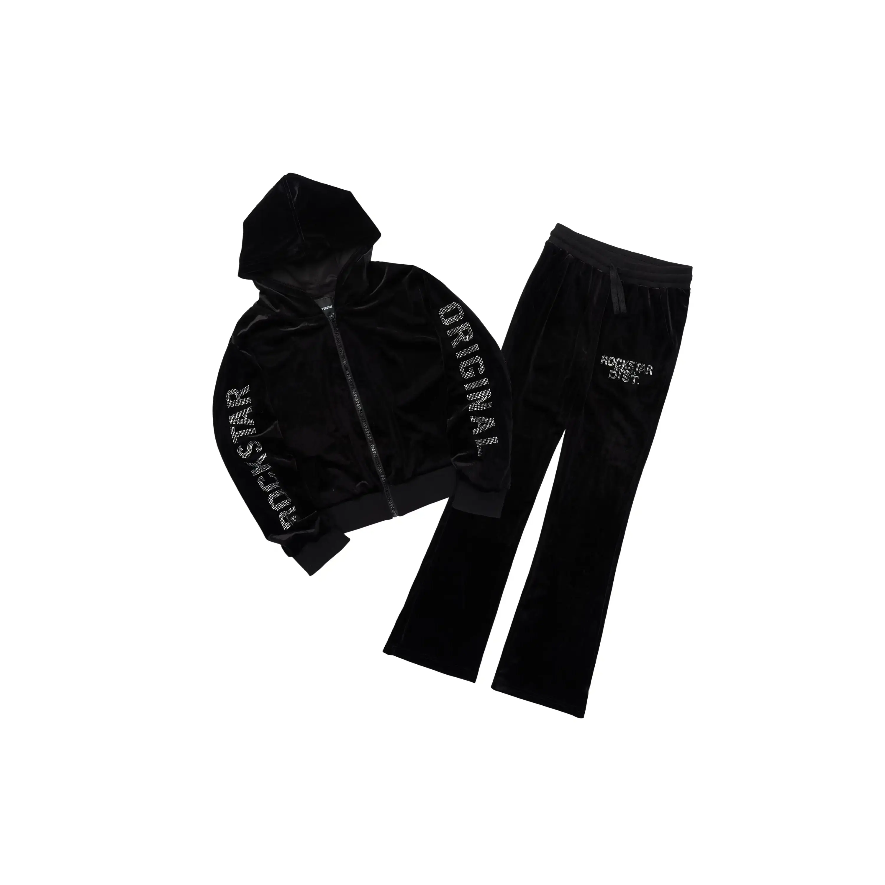 Girls Shakura Black Stacked Velour Track Set