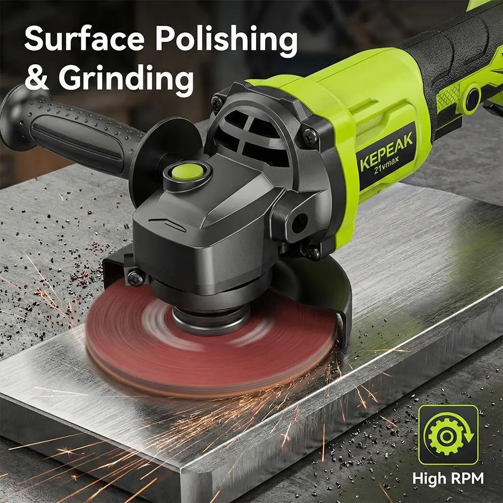 【SUMMER SALE】All-in-One Cordless Angle Grinder Set - 21V Brushless Tool with Cutting Discs, Sanding Sheets & Polishing Wheels, Ergonomic Handle for Precision Work, Battery Charger, 3X Metal Cutting Discs, 5X Sanding Sheets, 1X Grinding Wheel, 1X Flap Disc