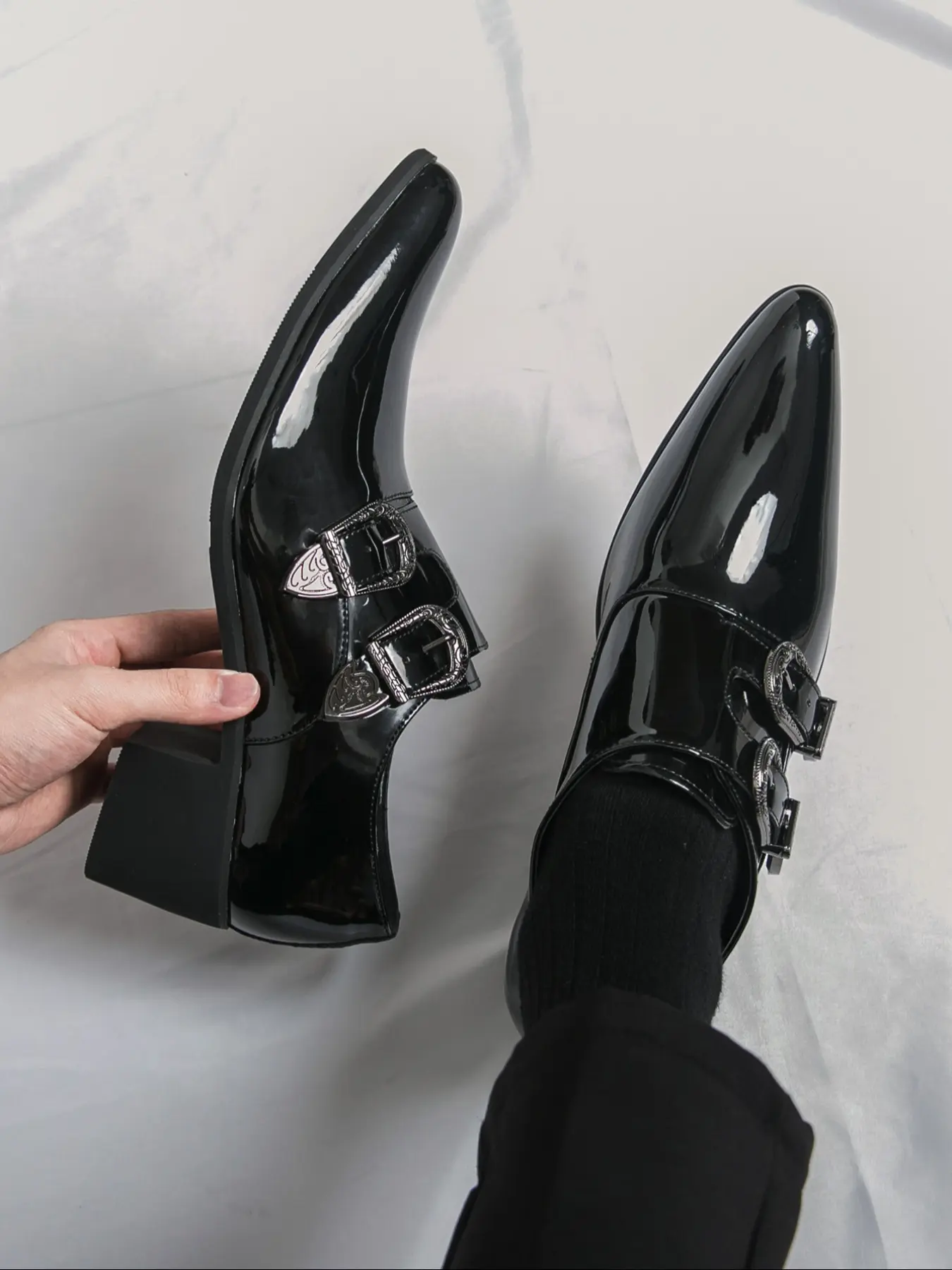 Men's Fashion Business Shoes, High Heel Pointed Toe Formal Dress Shoes, Business Footwear, Stylish Buckle Design, Business Style Footwear, Comfortable Office Work Wear, PU Leather Shoes