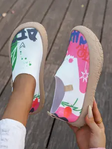 Women's Spring & Fall Breathable Slip-On Comfort Walking Shoes, Soft Rubber Sole Casual Sports Sneakers, Lazy Style Ladies Footwear