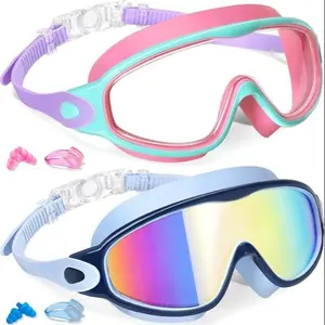 New Kids Wide View Swimming Goggles Set, Water Goggles, Outdoor Swimming Goggles, Anti-Fog UV Protection Leakproof, Ear Plugs Included, Ages 3-14, Plastic Frame, Swim Glasses