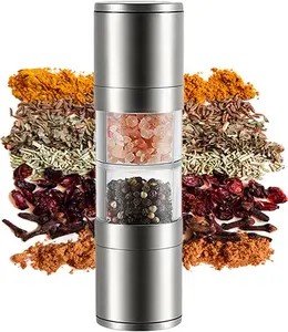 2 in 1 Salt and Pepper Grinder Professional Stainless Steel and Labour-saving Spice Grinder Refillable Adjustable Coarseness Mills