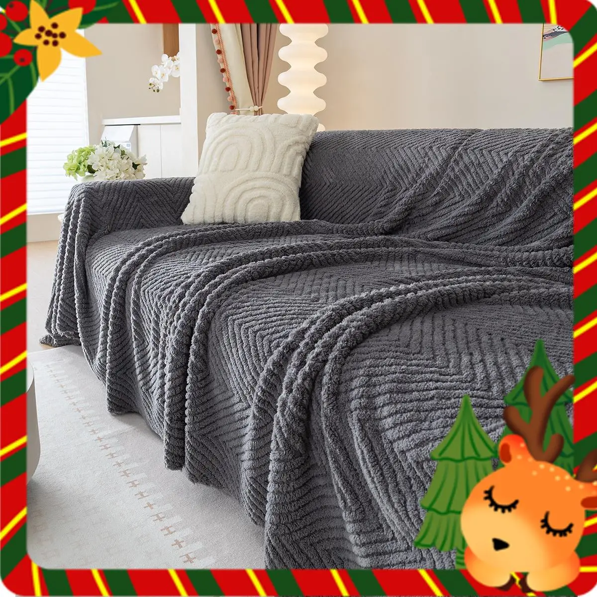 Solid Color Sofa Cover, 1 Count Non-slip Soft Sofa Slipcover, Modern Multi-use Furniture Cover for Winter Festival Home Living Room Decoration