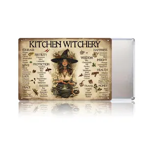 Kitchen Witchery Vintage Tin Sign | Retro Witch Wall Art, Rustic Metal Kitchen Decor, Halloween Wall Sign, Farmhouse Style Witchcraft Poster for Home & Bar,Mother's Day gift,gift for mom,momcave | summervibes