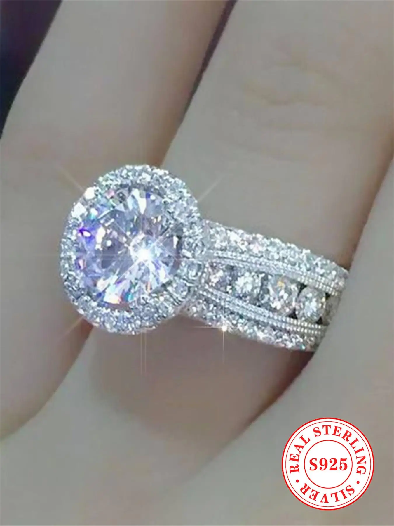 925 Sterling Silver Fashion Elegant Decorated Ring, Luxury Gorgeous Wedding Engagement Anniversary Party Jewelry Gifts for Women Wedding Ring Promise