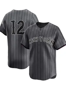 Men's Embroidered Baseball Jersey #12, Loose-Fit Casual Sportswear, Sports Top, Breathable Sweat-Absorbing Knitted Pullover, Baseball Shirt for All Seasons