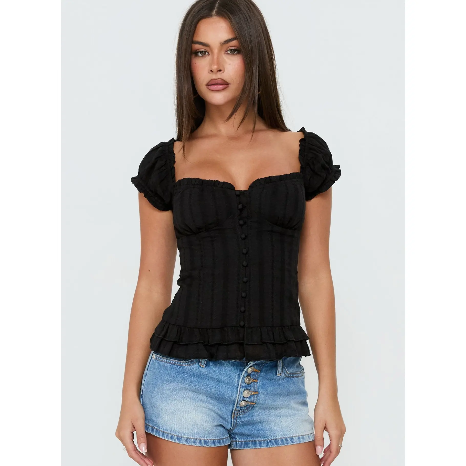Suiter Frill Detail Top Black